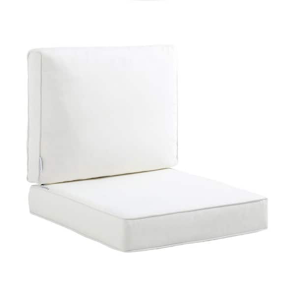 Outdoor Chair Cushions 2-Piece 19 x 20 + 23 x 24 in. Deep Seat and Backrest Cushion Set for Patio Furniture in White