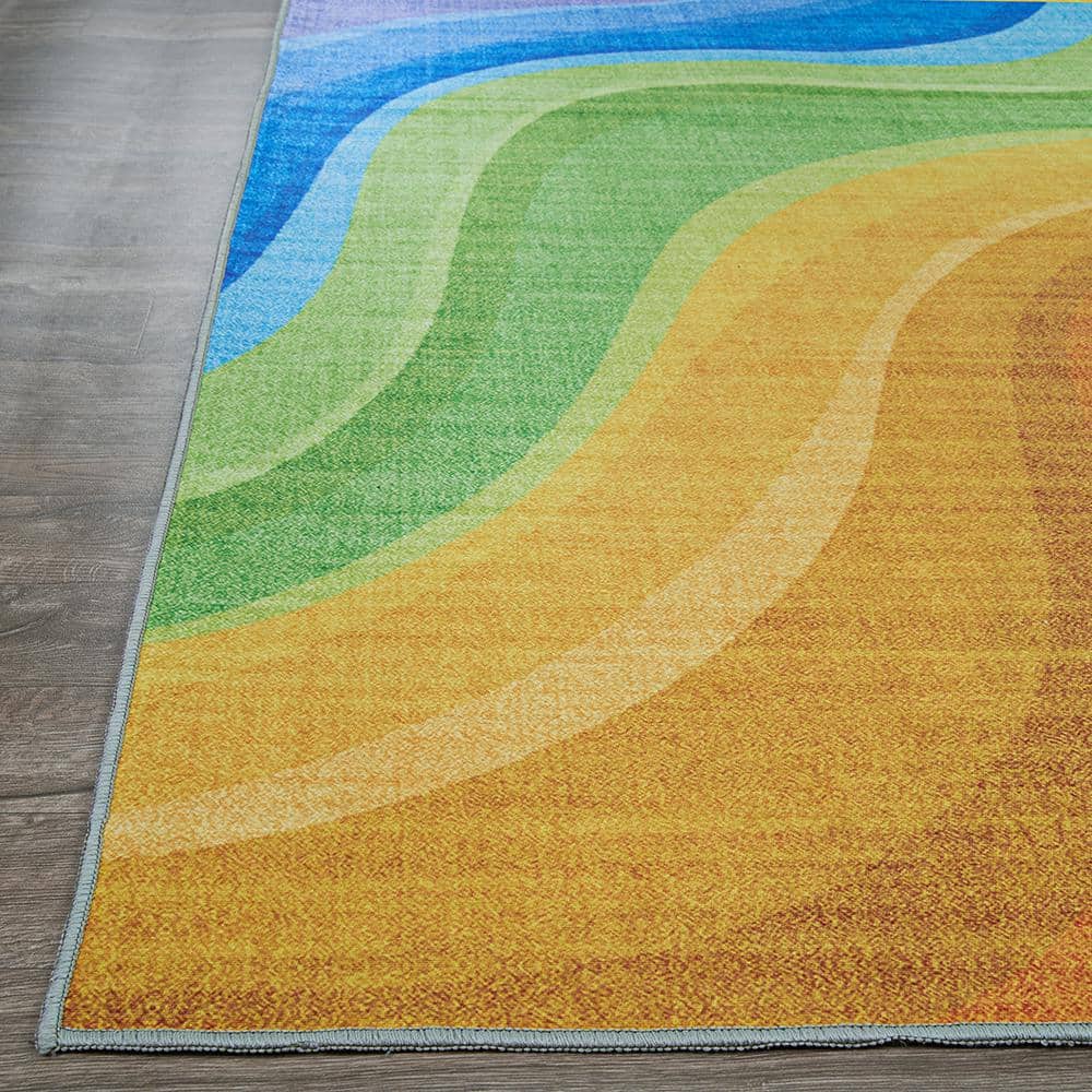 Multicolor Rainbow Waves Rectangular Synthetic Area Rug 8' x 10'