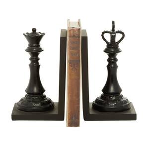 Black Resin Chess Bookends with King and Queen (Set of 2)