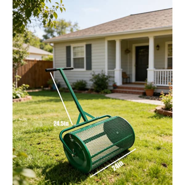 42.5 in. W Green Metal Compost Peat Moss Spreader, Top Dressing