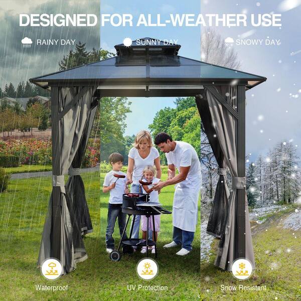 8 ft. x 8 ft. Grey Patio Hardtop Grill Gazebo with UV-Resistant