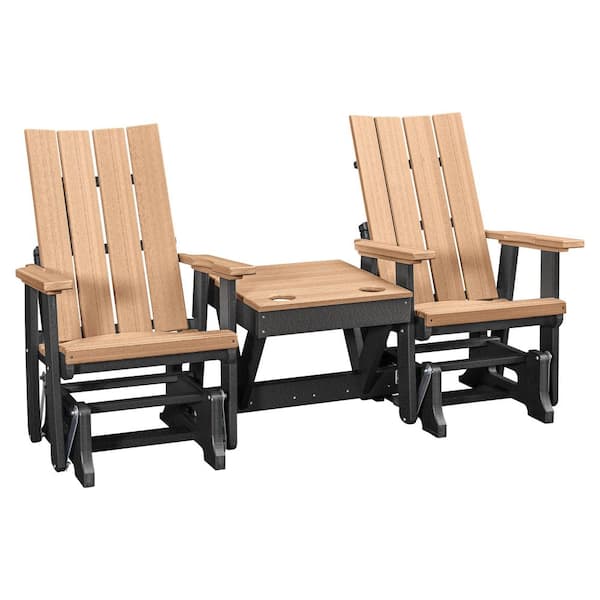 American Furniture Classics Brandon Series Black 1-Piece High Density Polyethylene Plastic Outdoor Double Glider with Center Table