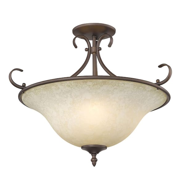 Golden Lighting Homestead Collection 3-Light Rubbed Bronze Semi-Flush ...