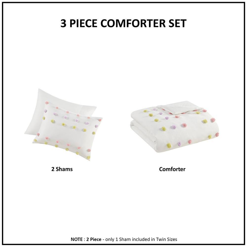 Twin White Pompom Clip Jacquard Duvet Cover Set