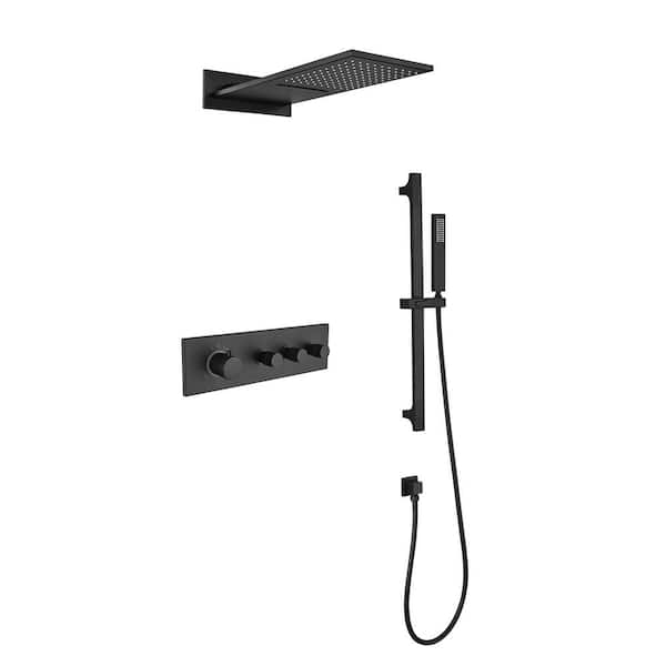 Satico 2-Spray 9 in. Wall Mount Dual Fixed and Handheld Shower Head 2.2 GPM in Matte Black