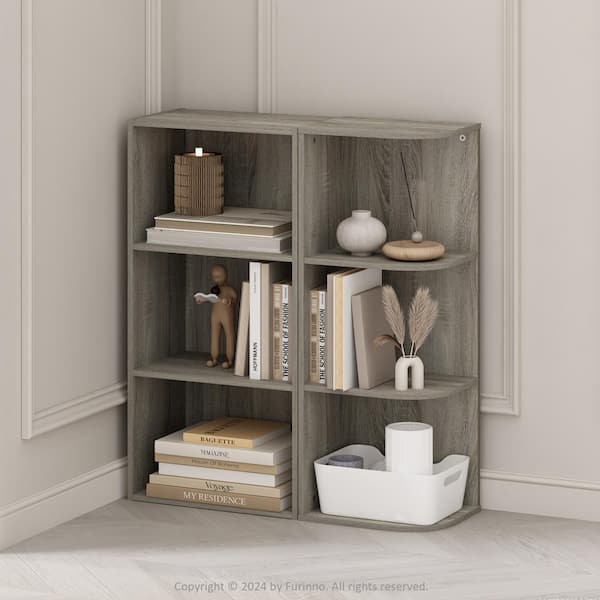 Furinno Reed 31.5 in. Tall French Oak Wood 3-Shelf Bookcase