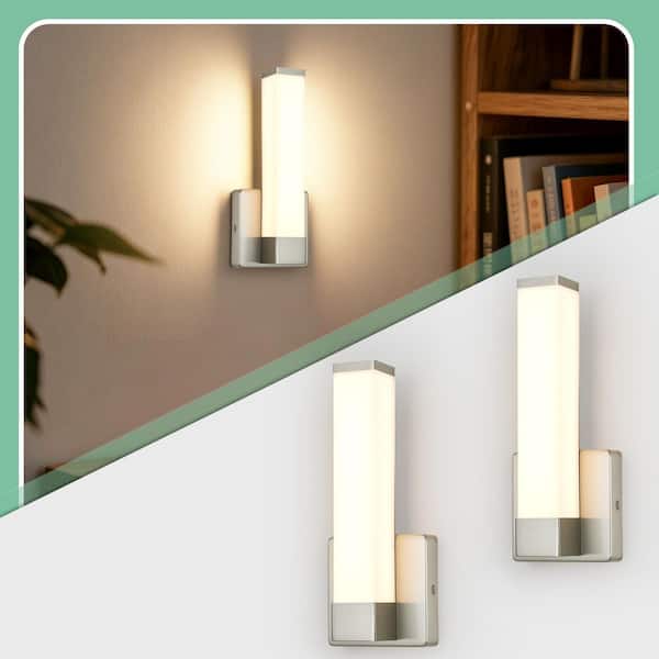 1-Light 2-Pack Nickel Dimmable LED Wall Sconce, Modern Wall Lighting for Bedroom, Bathroom, Living Room (2-Pack)
