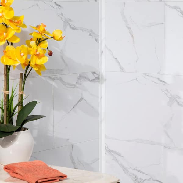 PALISADE 25.6 in. L x 14.8 in. W Carrara Marble No Grout Vinyl Wall Tile  (21 sq. ft./case) 53010 - The Home Depot