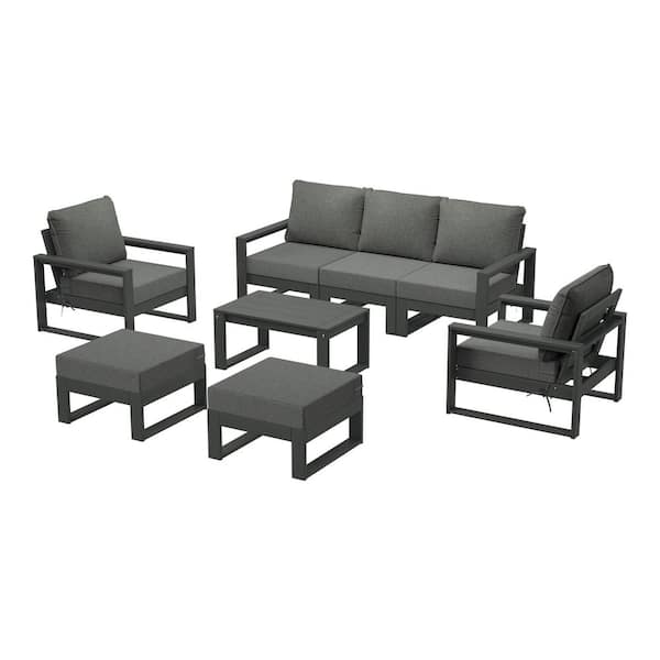 Endless Gray Frame with Gray Cushions Outdoor 8-Piece All Weather Plastic Sofa Lounge Chair Patio Conversation Set