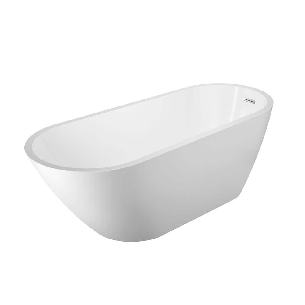 65.75'' White Acrylic Freestanding Oval Soaking Bathtub