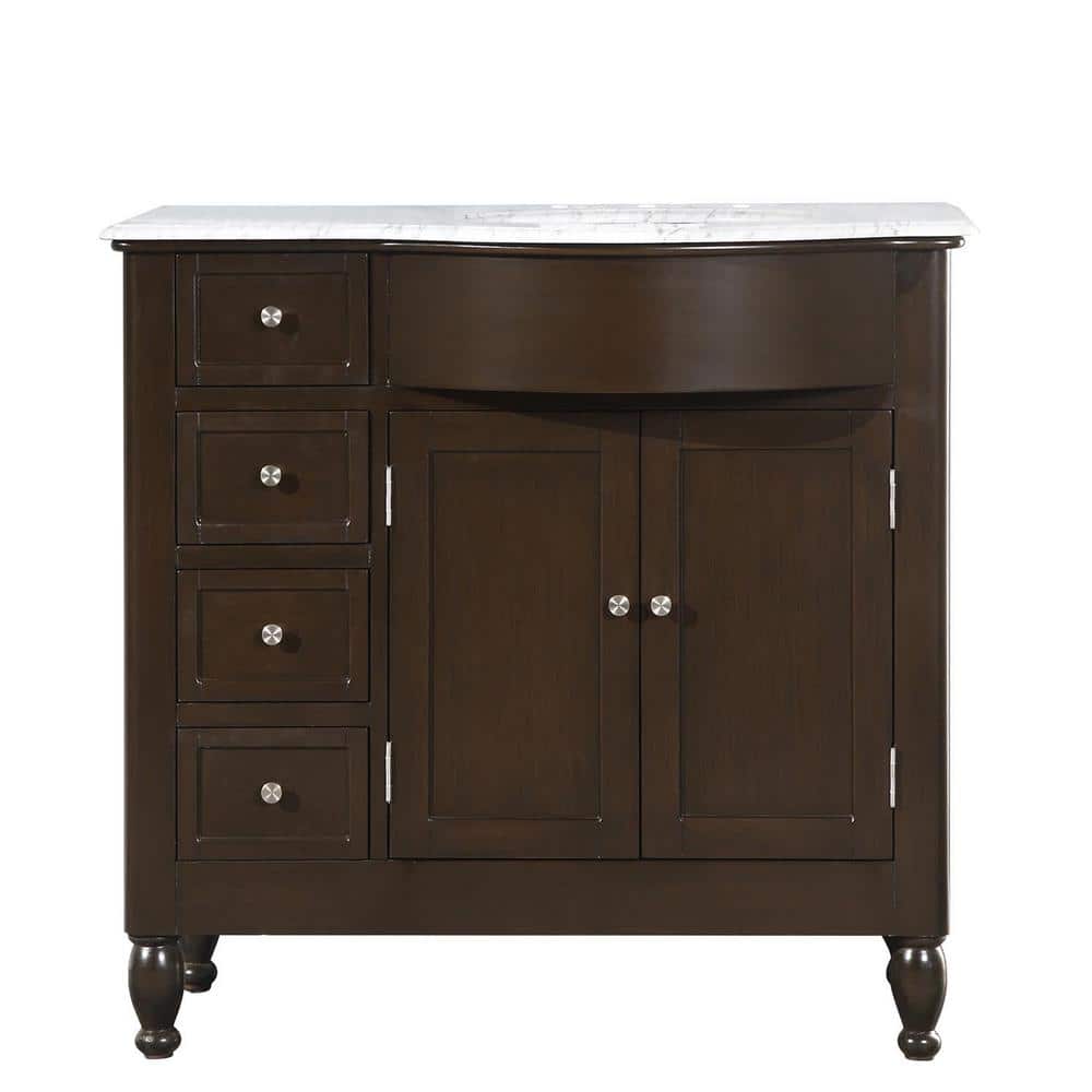 38 in. W x 22 in. D Vanity in Dark Walnut with Marble Vanity Top in Carrara White with White Basin price history on PriceWatchPro