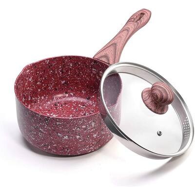 CSK 3 qt. Aluminum Non-Stick Sauce Pan in Red Granite with Lid