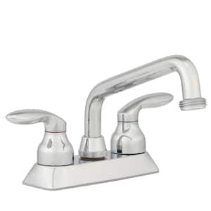 Coralais 4 in. 2-Handle Low-Arc Utility Sink Faucet in Polished Chrome with Threaded Spout