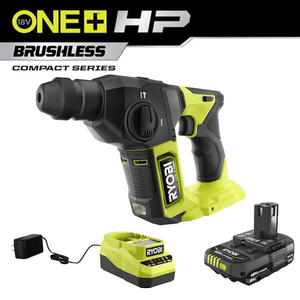 RYOBI ONE+ HP 18V Brushless Cordless Compact 5/8 in. SDS Rotary Hammer with 2.0 Ah Battery and Charger