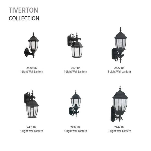 Designers Fountain - Tiverton Black 1-Light Outdoor Line Voltage Hardwired Porch Light Wall Sconce with No Bulb Included