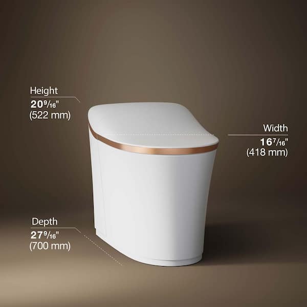 KOHLER Eir Intelligent One-piece 0.8 GPF Dual Flush Elongated Toilet in . White w/Rose Gold Trim, Built in Bidet, Seat Included