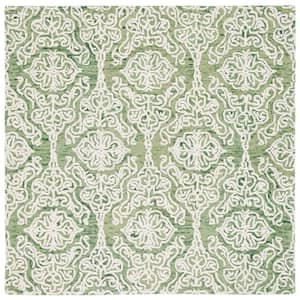 Blossom Green/Ivory 6 ft. x 6 ft. Floral Damask Geometric Square Area Rug