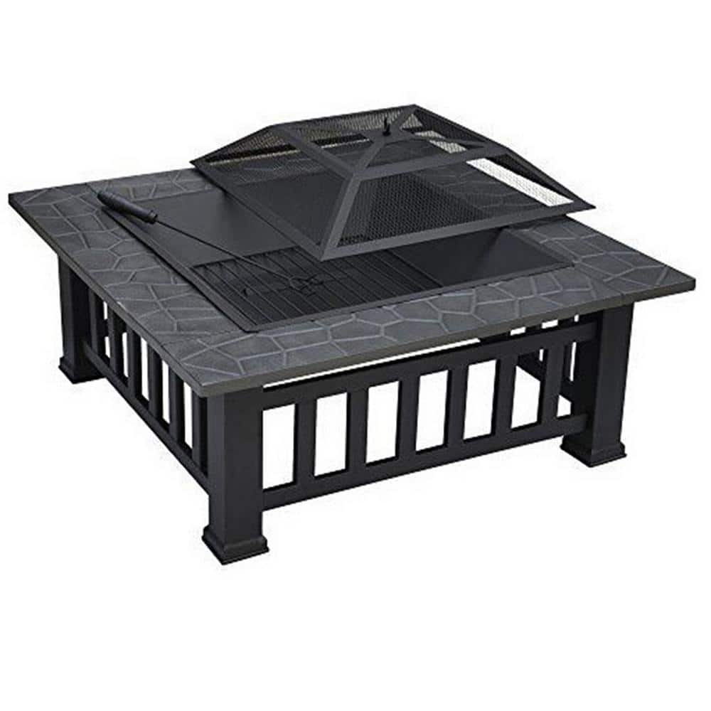 32 in. Outdoor Square Charcoal Fire Pit with Cover CX525SFR-BK - The ...