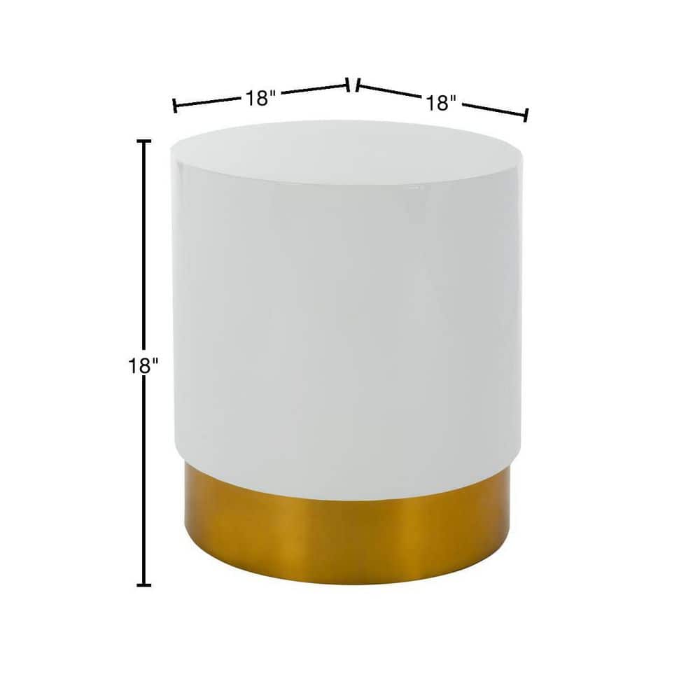 18" Transitional Angelo Round Side Table in White & Gold