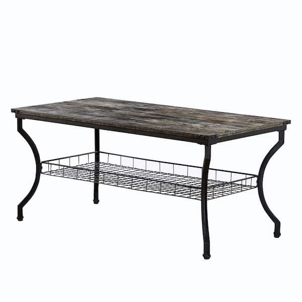 3 Pieces Coffee Table Sets with Open Storage Shelves Living Room Set for Small Space, 1 plus 2 Table Set, Brown Style 1