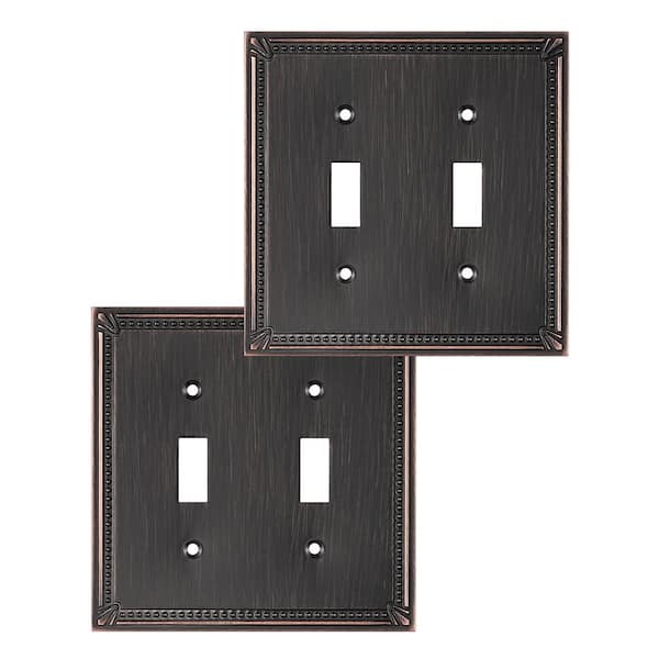 DEWENWILS Decorative Sunken Pearls 2-Gang Aged Bronze 2-Toggle Outlet Metal Wall Plates (2-Pack)