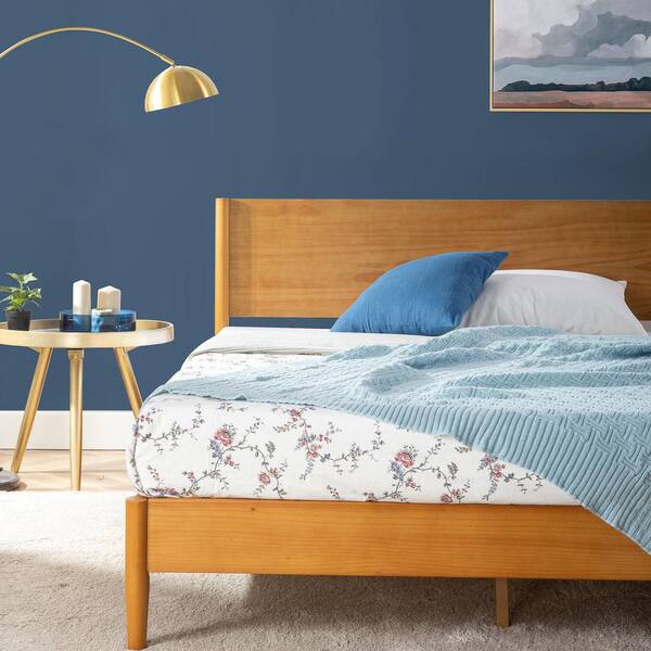 Zinus Allen Brown Wood Frame Queen Mid Century Platform Bed FPWHRL