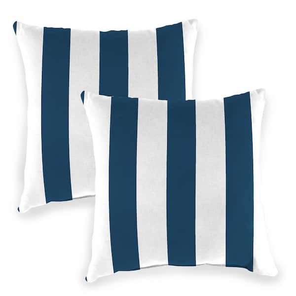 Jordan Manufacturing 16 in. L x 16 in. W x 4 in. T Square Outdoor Throw Pillow in Awning Navy (2-Pack)
