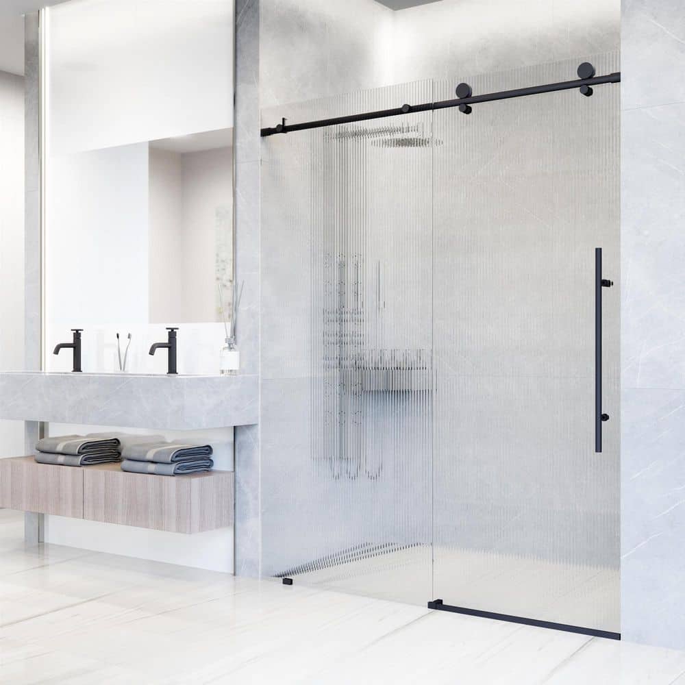 Elan E-Class 56-60" Matte Black Frameless Sliding Shower Door with Fluted Glass
