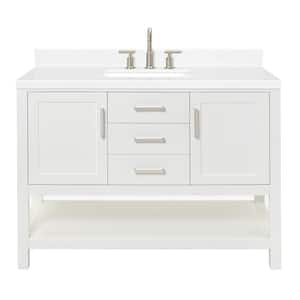 Magnolia 48.25 in. W x 22 in. D x 36 in. H Single Freestanding Bath Vanity in White with Carrara Quartz Top