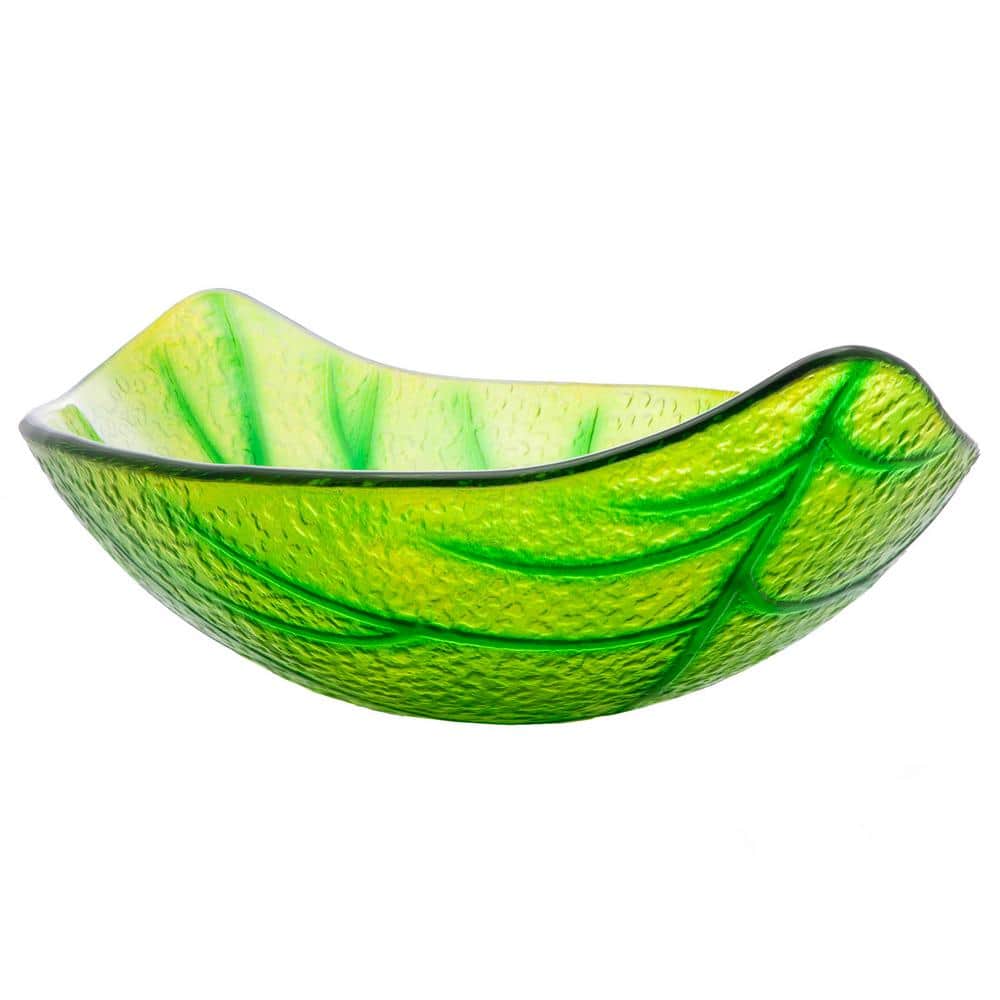 Green Leaf Shaped Tempered Glass Vessel Sink