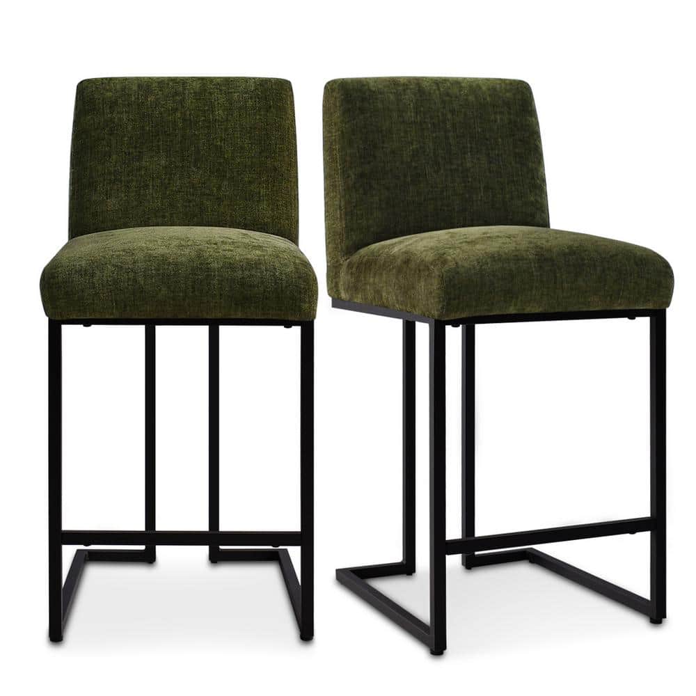 Green Metal Counter Height Stool with Sled Base, Set of 2