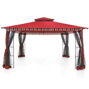 13 ft. x 11 ft. Red Steel Outdoor Patio Gazebo with Mosquito Netting