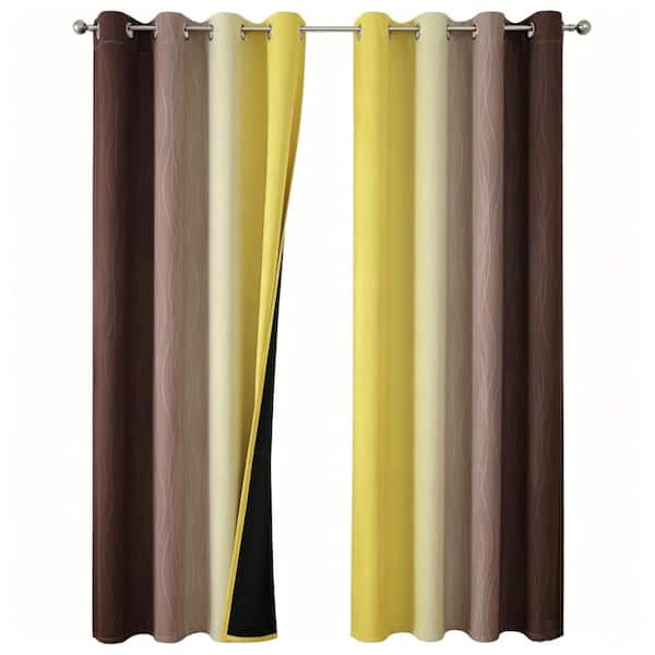 Brown and Yellow Gradient Drapes 52 in. W x 84 in. L Room Darkening Curtain (Set of 2 Panels)