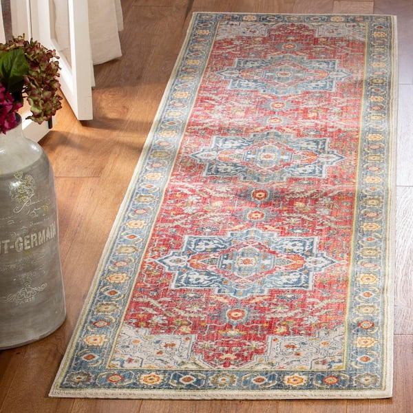 Vintage Persian 2 ft. x 8 ft. Red/Blue Ornate Medallion Runner Rug