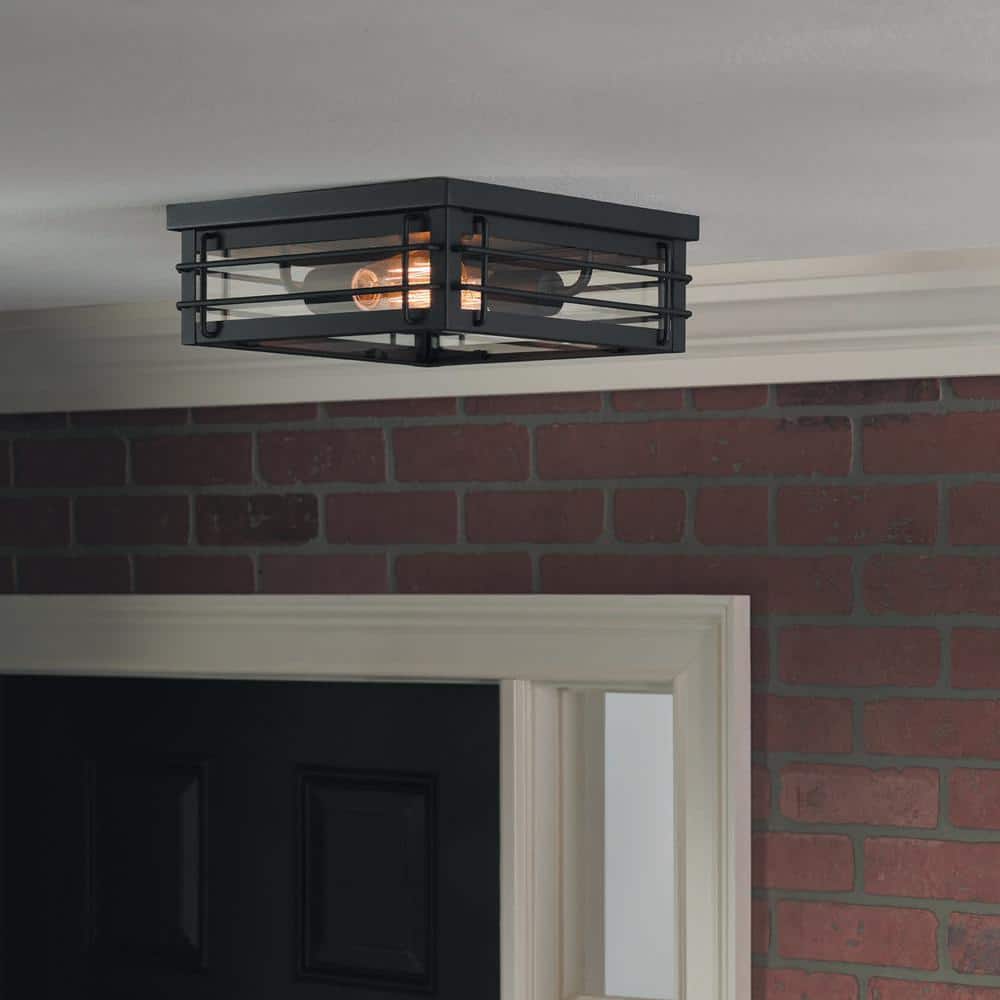 Broward 13 in. 2-Light Black Outdoor Flush Mount Ceiling Light Fixture with Clear Glass price history on PriceWatchPro