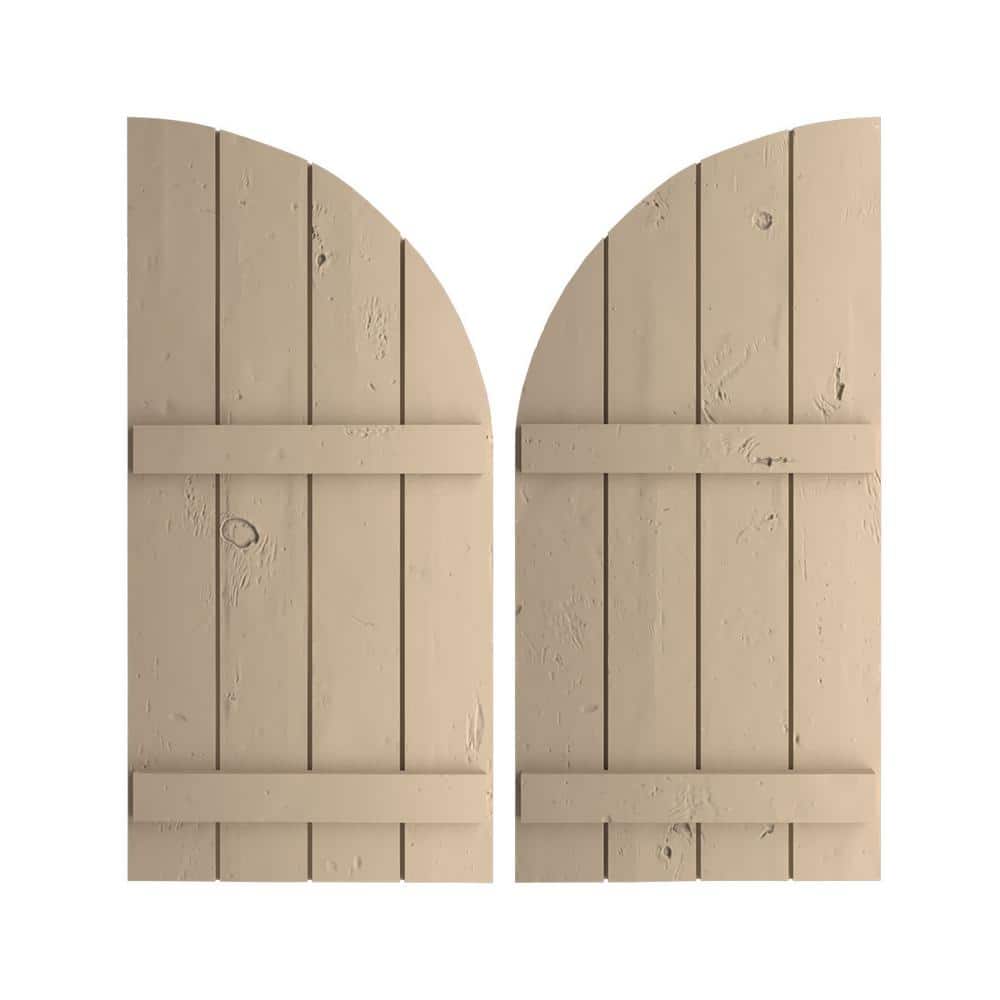 22 in. x 78 in. Polyurethane Knotty Pine Four Board Joined Board-n-Batten Round Arch Top Shutters, Primed Tan price history on PriceWatchPro