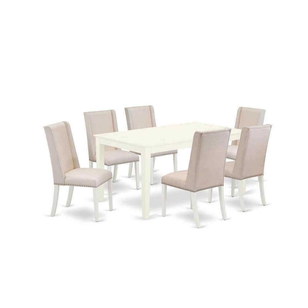 7-Piece Rectangle Linen White Finish Solid Wood Top Dining Set with 1 table and 6 Upholstered Chairs with Lattice Back price history on PriceWatchPro