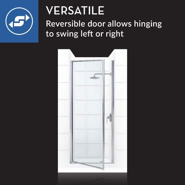 Legend 27.625 in. to 28.625 in. x 64 in. Framed Hinged Shower Door in Brushed Nickel with Obscure Glass