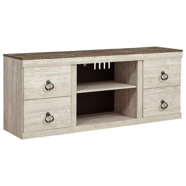 Benjara 60 in. White Wood TV Stand Fits TVs up to 65 in. with Round Handles and 2 Cabinet Doors