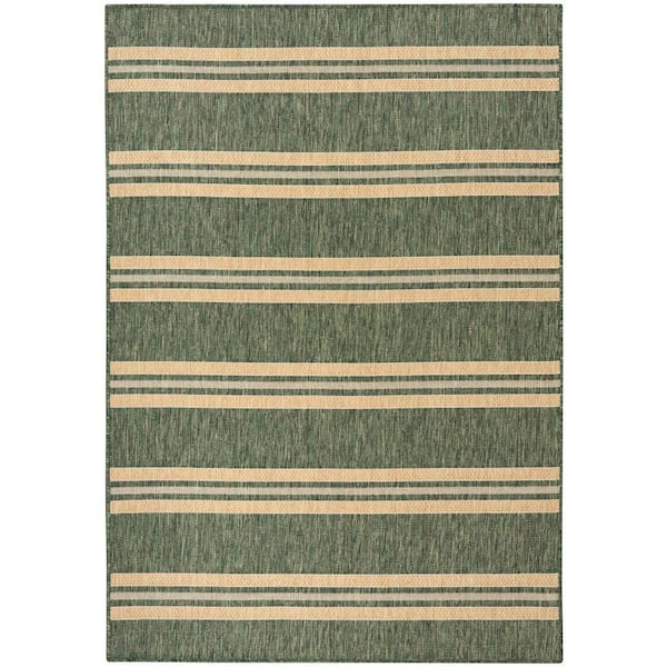 Horizon Indoor/Outdoor Green 5 ft. x 7 ft. Stripes Contemporary Area Rug