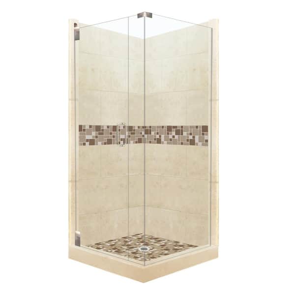 American Bath Factory Tuscany Grand Hinged 38 in. x 38 in. x 80 in. Left-Hand Corner Shower Kit in Desert Sand and Satin Nickel Hardware