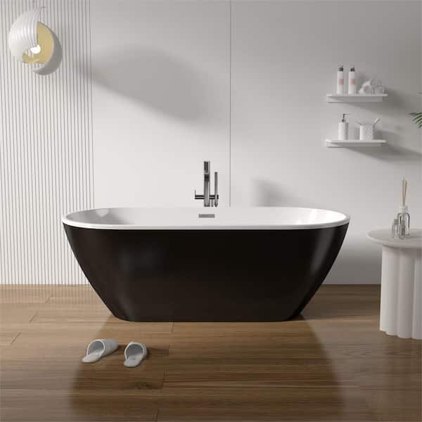 Abruzzo 59.1 in. x 28.7 in. Acrylic Freestanding Bathtub Oval Shape Soaking Bathtub in Gloss Black