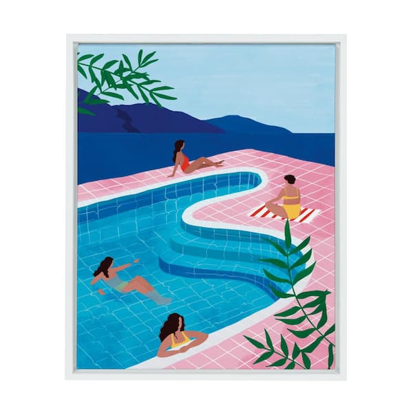 Kate and Laurel Sylvie "Pool Ladies" by Maja Tomljanovic Framed Canvas Wall Art 18 in. x 24 in.