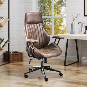 OL Dark Brown Suede Fabric Ergonomic Swivel Office Chair Task Chair with Recliner High Back Lumbar Support