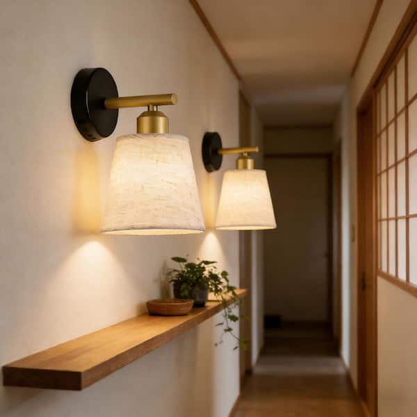 7.09 in 1-Light Black and Brass Dimmable Wall Sconce with Adjustable Switch and 3-CCT for Hallways, 2-Pack Wall Decor