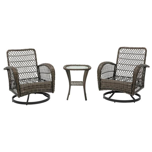 3Piece Wicker Outdoor Bistro Set with Gray Cushions WB419U6 The