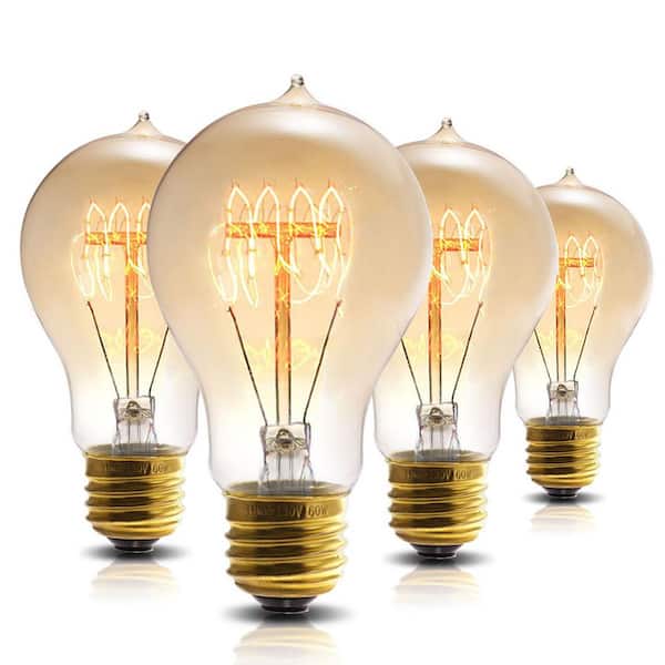 Emeritpro 60-Watt Equivalent Vintage A19 Dimmable Edison Incandescent Light Bulb 2700K, (4-Pack)