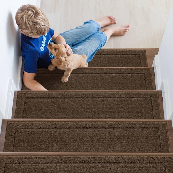 8 in. x 30 in. Brown Non-Slip Stair Tread Cover (Set of 15)