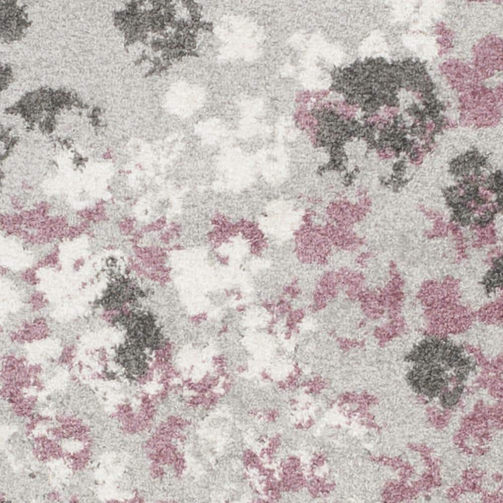 Light Grey and Purple Floral Synthetic 4' x 6' Area Rug