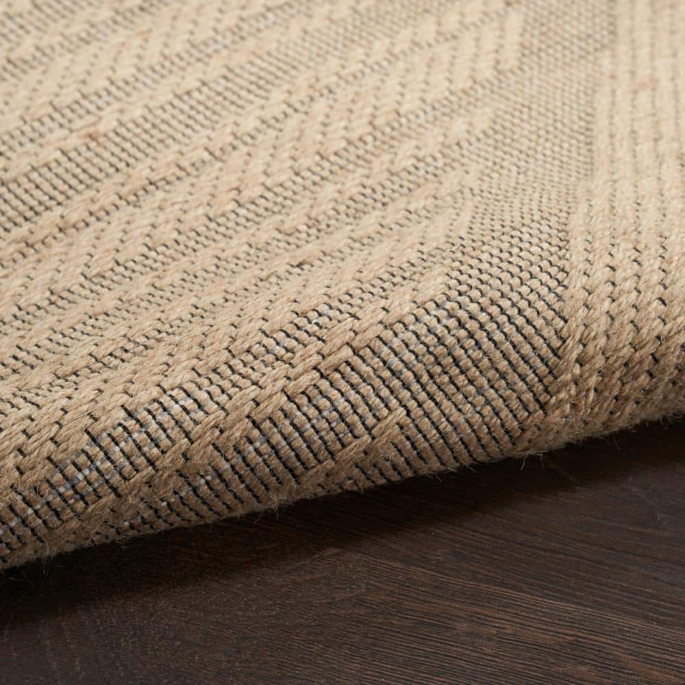 Natural Beige Geometric Flat Woven Wool and Synthetic Rug 8' x 10'